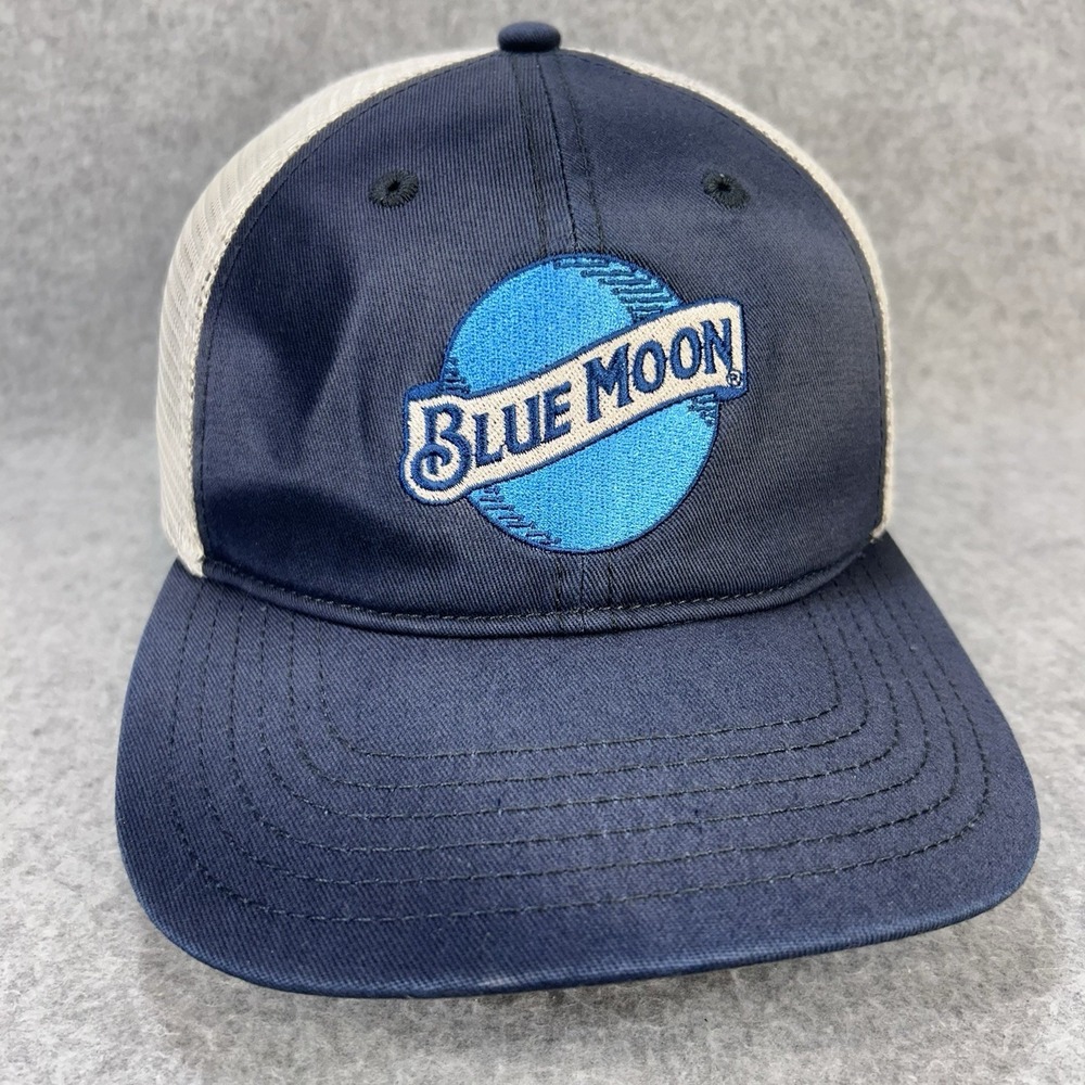 Blue Moon Beer‎ Trucker Hat Snapback Mesh Back Blue White Cap Color Fading